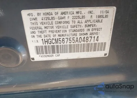 2005 Honda Accord 2.4 Ex z USA, uszkodzony, nr VIN 1HGCM56755A048714